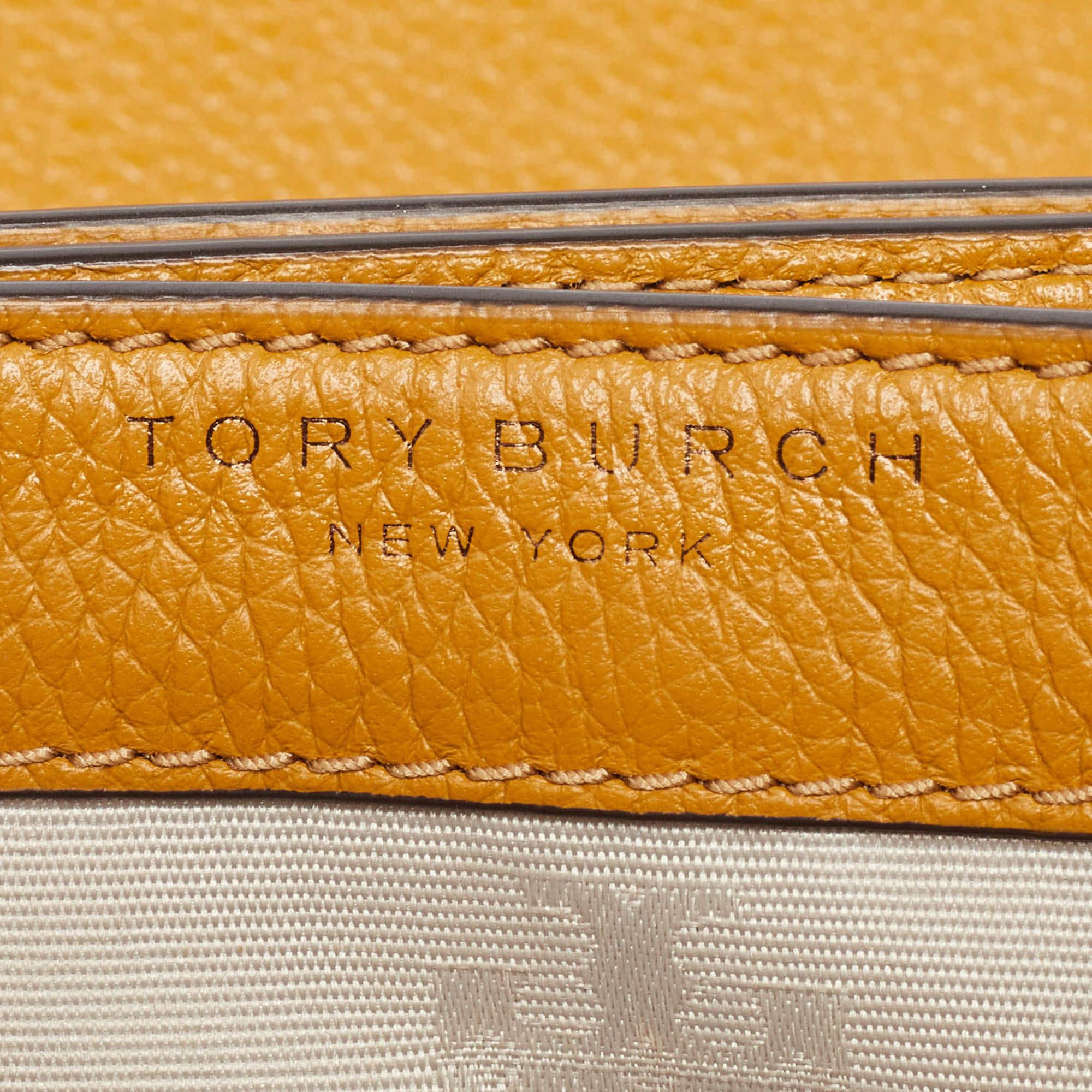Tory Burch Mustard Leather Britten Floral Applique Flap Bag 4