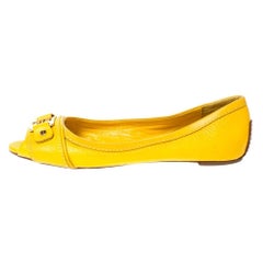 Tory Burch Mustard Leather Cline Peep Toe Ballet Flats Size 35.5 Tory Burch Mustard Leather Cline Peep Toe Ballet Flats Size 35.5