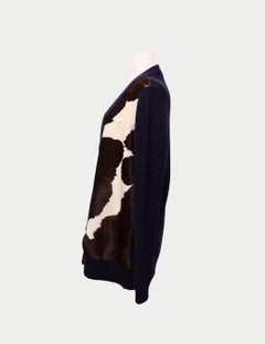Tory Burch Navy and Brown Cowhide Panel Cardigan - L