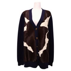 Tory Burch Cardigan con pannello in pelle di mucca marrone e blu - L.