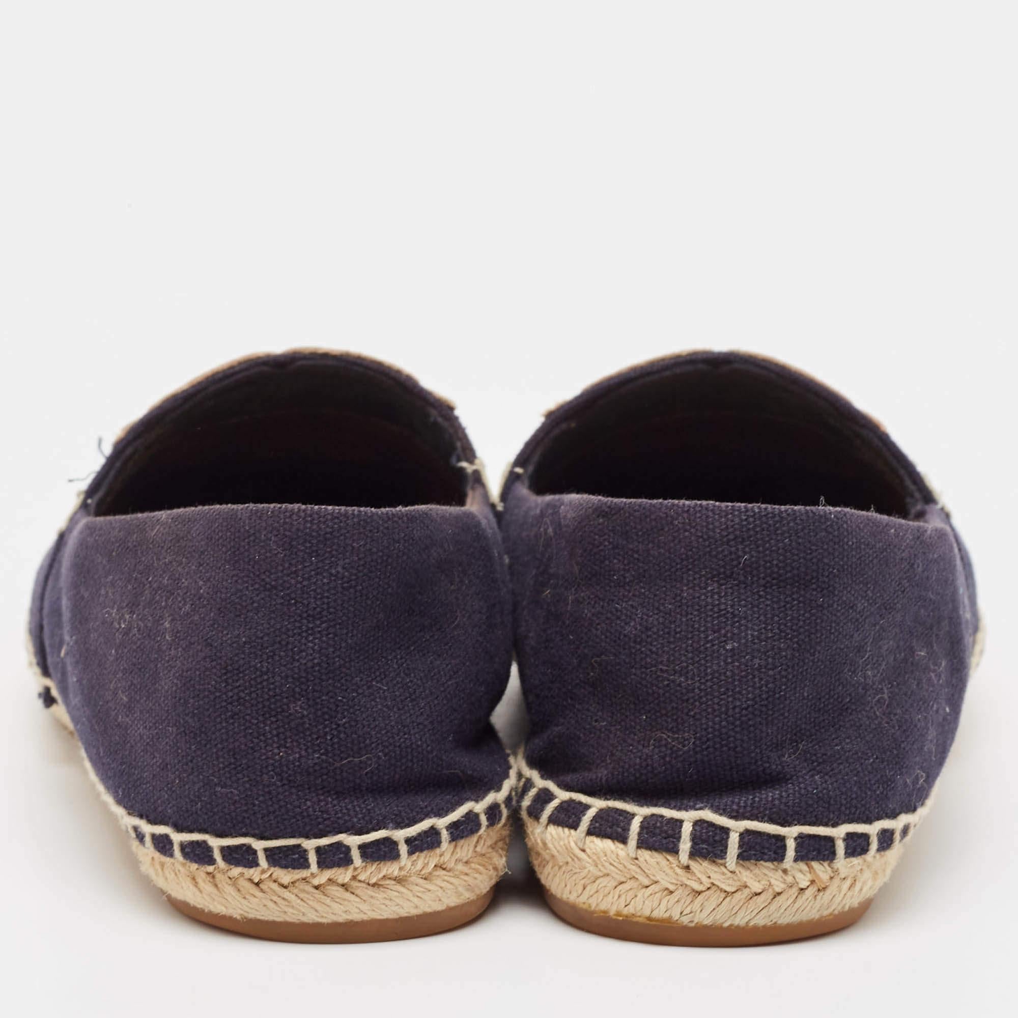 Women's Tory Burch Navy Blue Canvas Poppy Espadrille Flats Size 40 For Sale