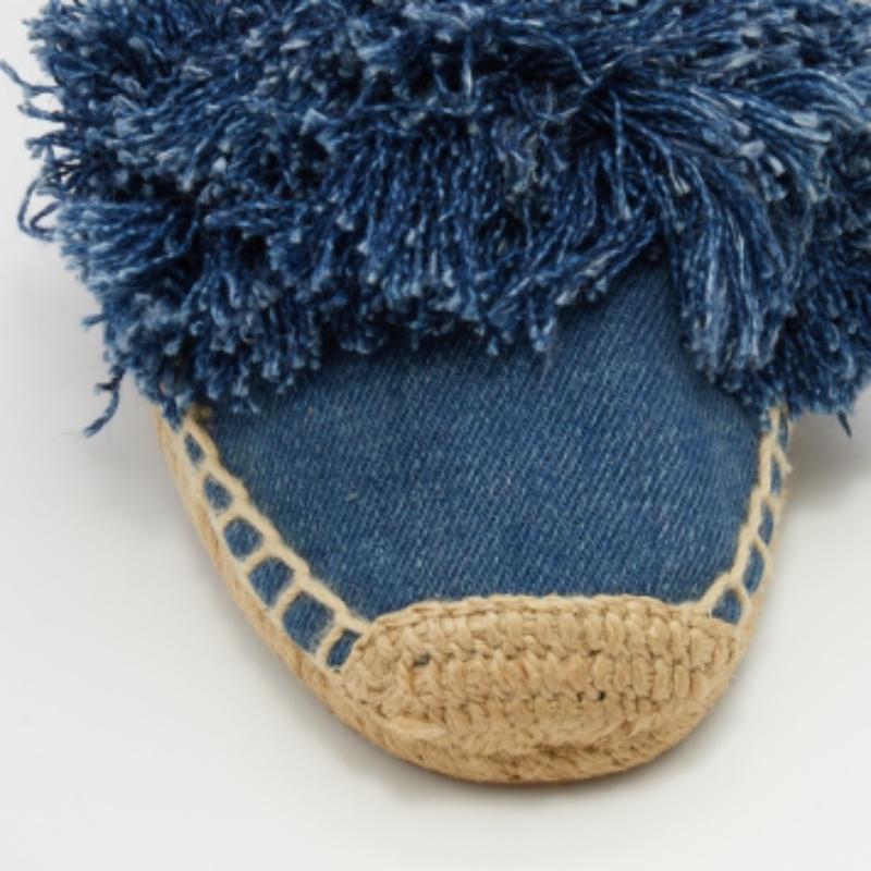 Tory Burch - Espadrilles plates à franges en denim bleu marine, taille 36 en vente 2