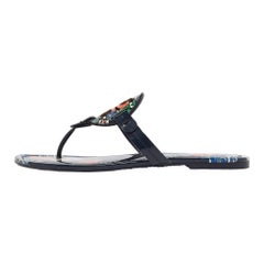 Tory Burch - Chaussures longues Miller en cuir verni à imprimé floral bleu marine, taille 38,5