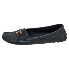 Tory Burch - Mocassins en cuir grainé bleu marine, taille 40