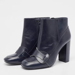 Tory Burch Navy Blue Leather Ankle Boots Size 37
