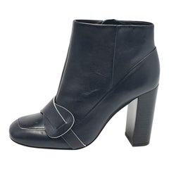 Tory Burch Navy Blue Leather Ankle Length Boots Size 36.5
