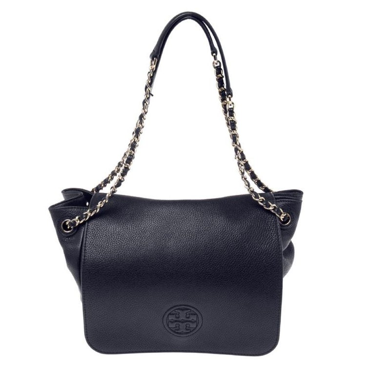 Tory Burch 2WAY Handbag Black Leather Used Drawstring Shoulder Bag Chain