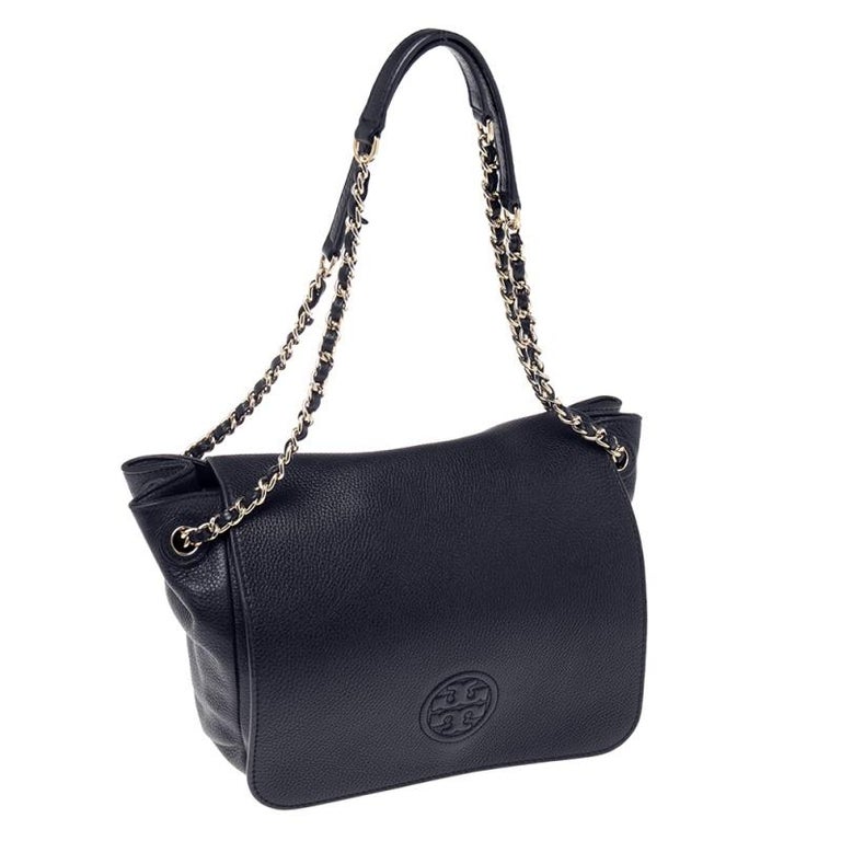 Tory Burch Navy Blue Leather Bombe Chain Shoulder Bag For Sale at 1stDibs