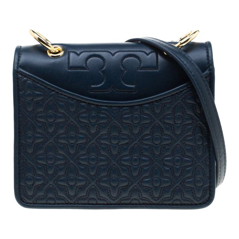 Tory Burch Navy Blue Leather Bryant Mini Shoulder Bag