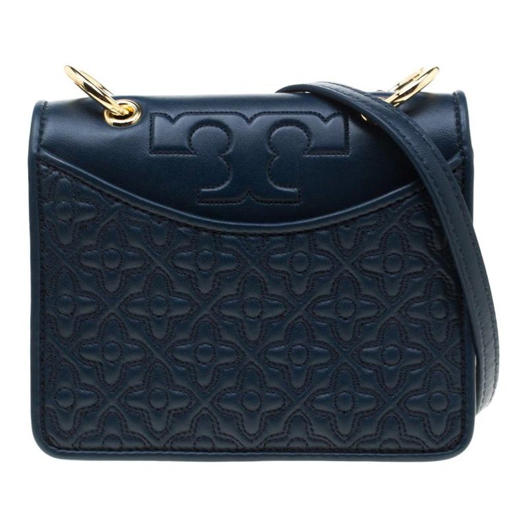 Tory Burch Navy Blue Leather Bryant Mini Shoulder Bag For Sale at 1stDibs