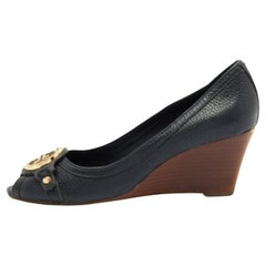 Tory Burch escarpins Leticia à bout ouvert en cuir bleu marine taille 37,5