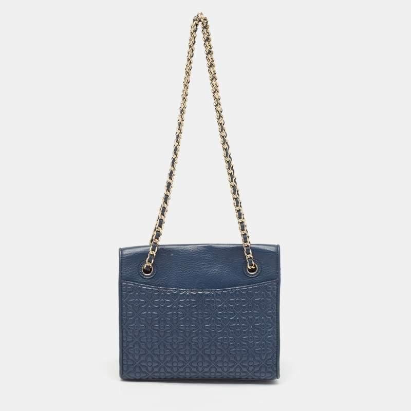 Women's Tory Burch Navy Blue Leather Medium Fleming Shoulder Bag For Sale