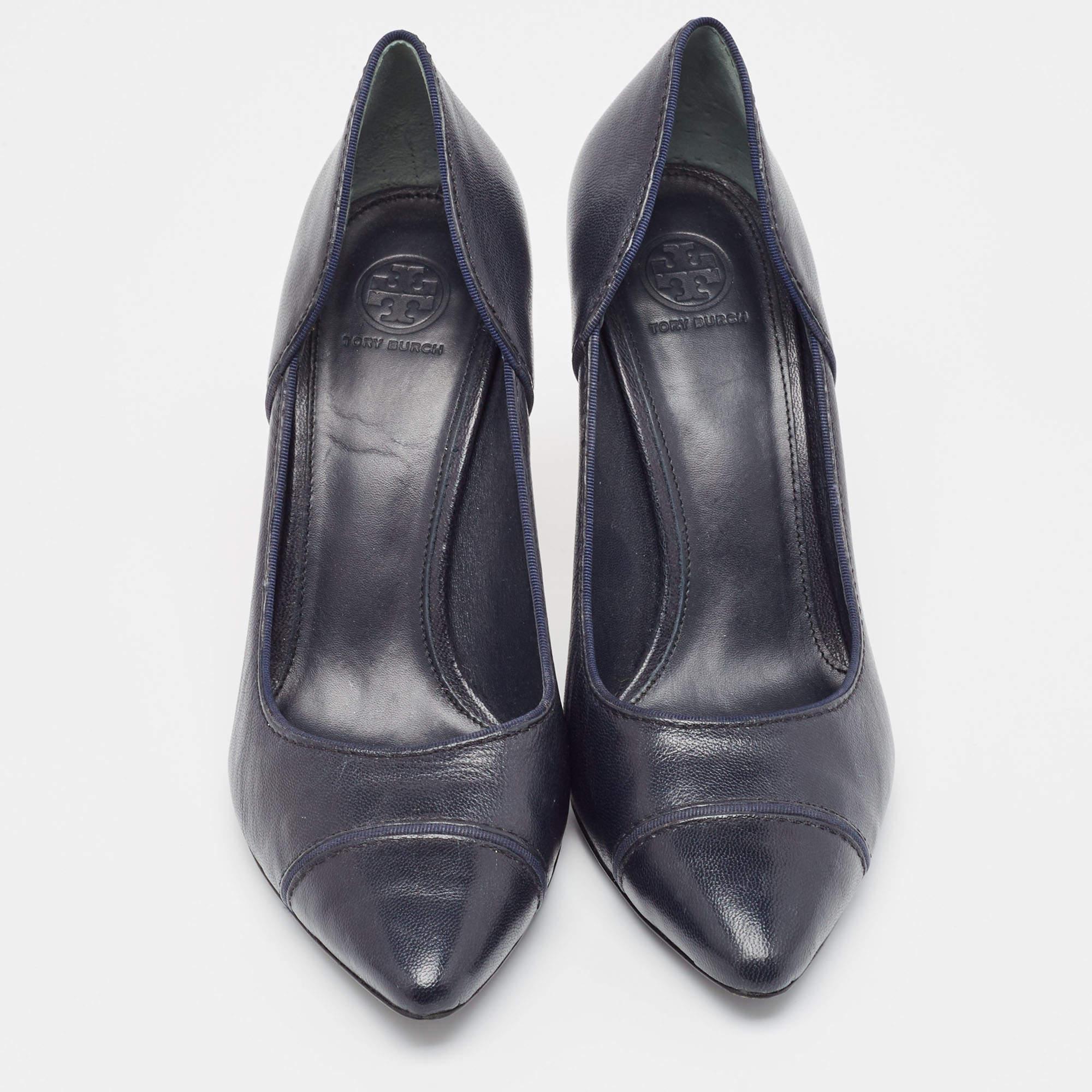 Black Tory Burch Navy Blue Pointed Toe Pumps Size 40.5 For Sale