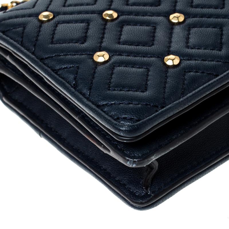 Tory Burch Navy Blue Quilted Leather Fleming Stud Crossbody Bag 3