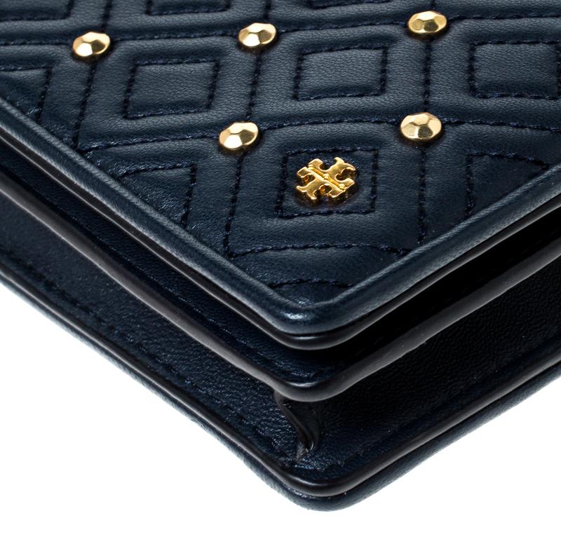 Tory Burch Navy Blue Quilted Leather Fleming Stud Crossbody Bag 2