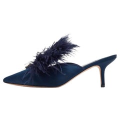 Tory Burch Mules Elodie in raso e pelliccia blu navy taglia 40