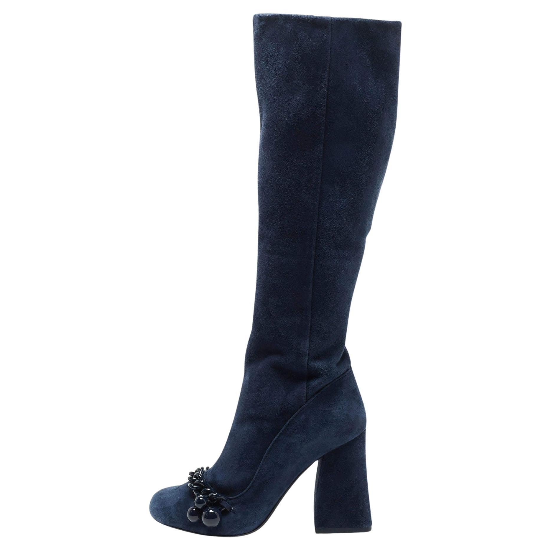 Tory Burch Navy Blue Suede Knee Length Boots Size 37