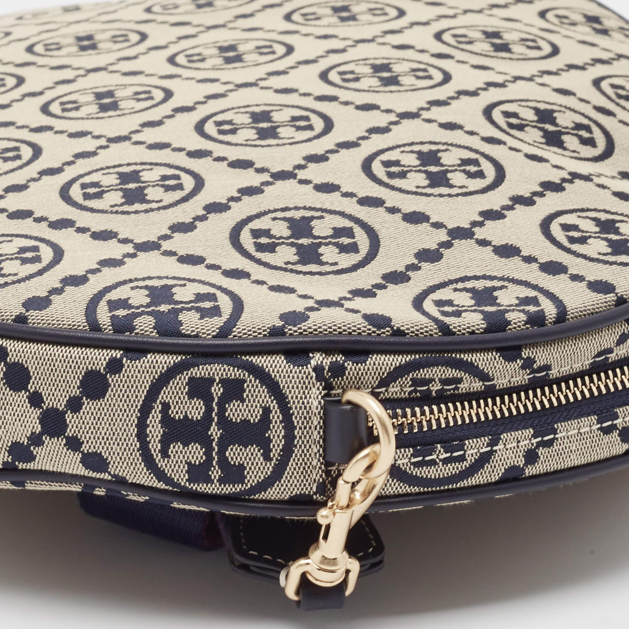 Tory Burch Navy Blue T Monogram Jacquard Canvas Tennis Bag 1