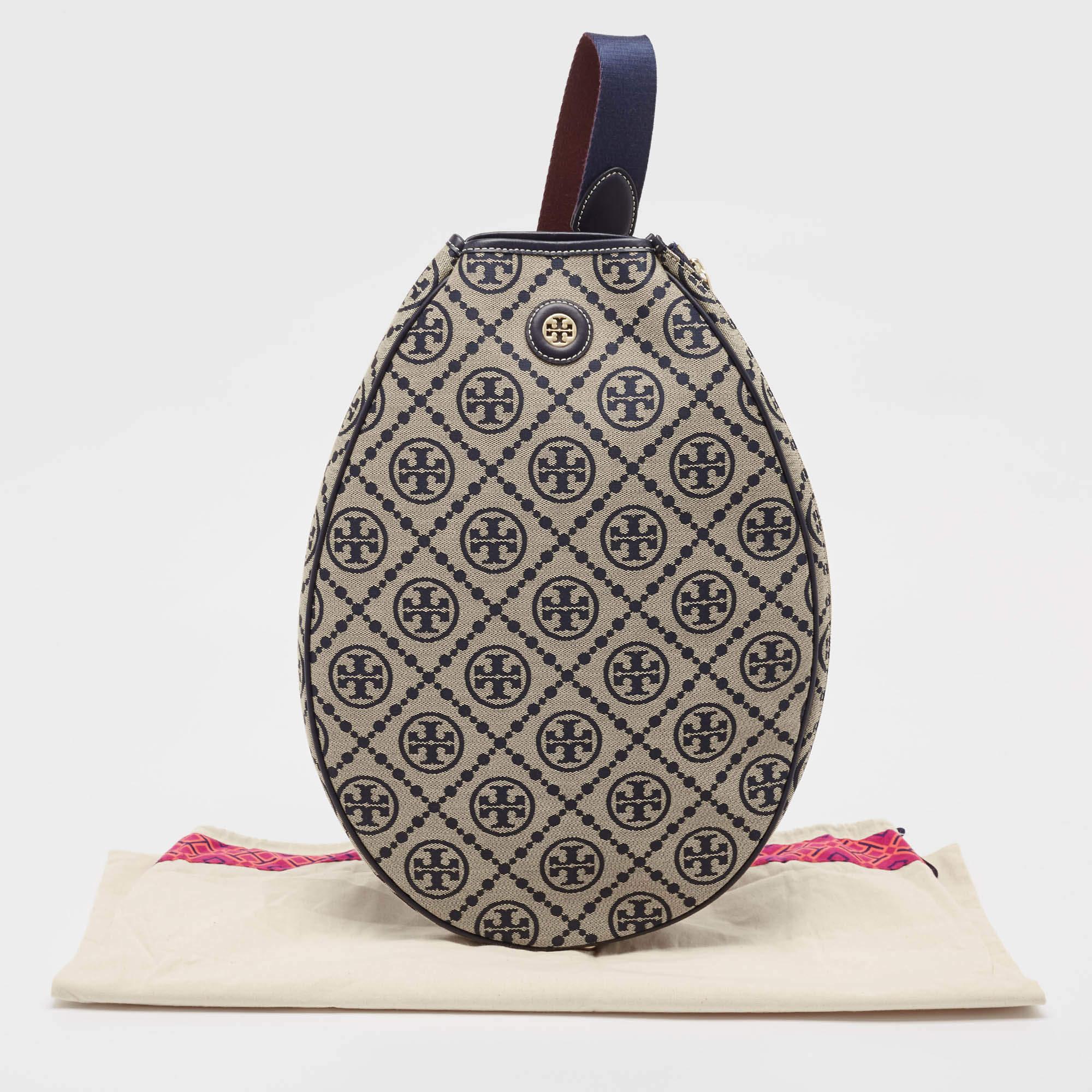 Tory Burch Navy Blue T Monogram Jacquard Canvas Tennis Bag 3