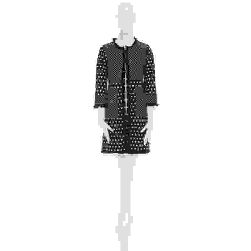 Manteau à bordures effilochées en jacquard à pois bleu marine et blanc de TORY BURCH US2 S en vente 6