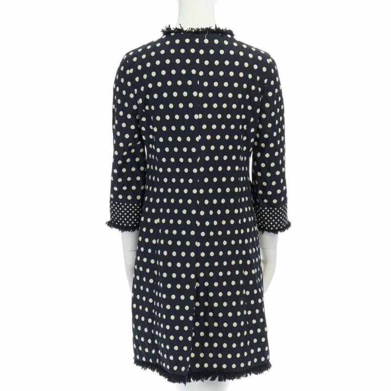 Manteau à bordures effilochées en jacquard à pois bleu marine et blanc de TORY BURCH US2 S Pour femmes en vente