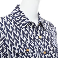 TORY BURCH navy cream T monogram print silk blend shirt XS