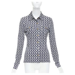 TORY BURCH navy cream T monogram print silk blend shirt XS