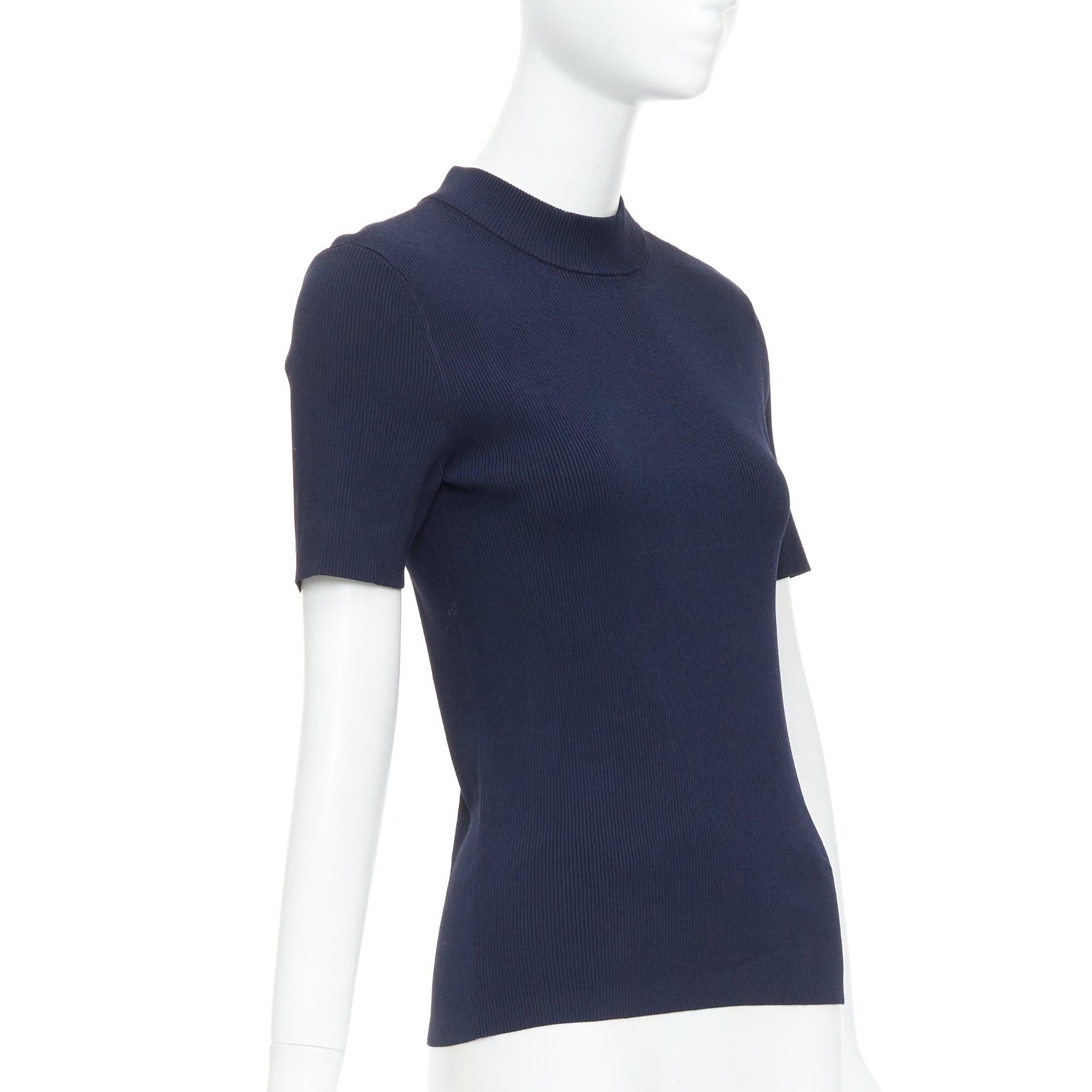 Black TORY BURCH navy viscose blend gold TB button ribbed pullover top M