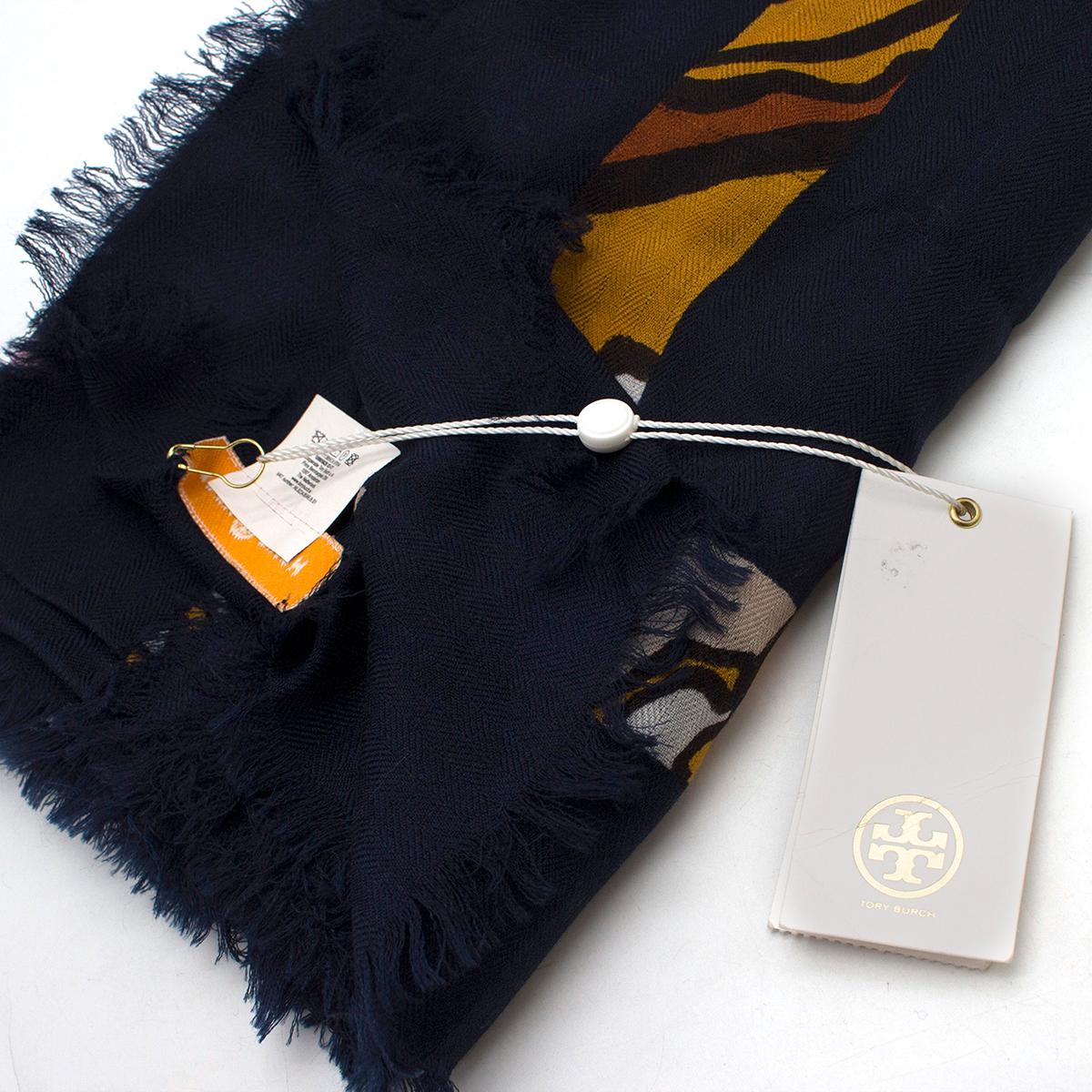 Women's Tory Burch Navy Wool Logo Shawl 