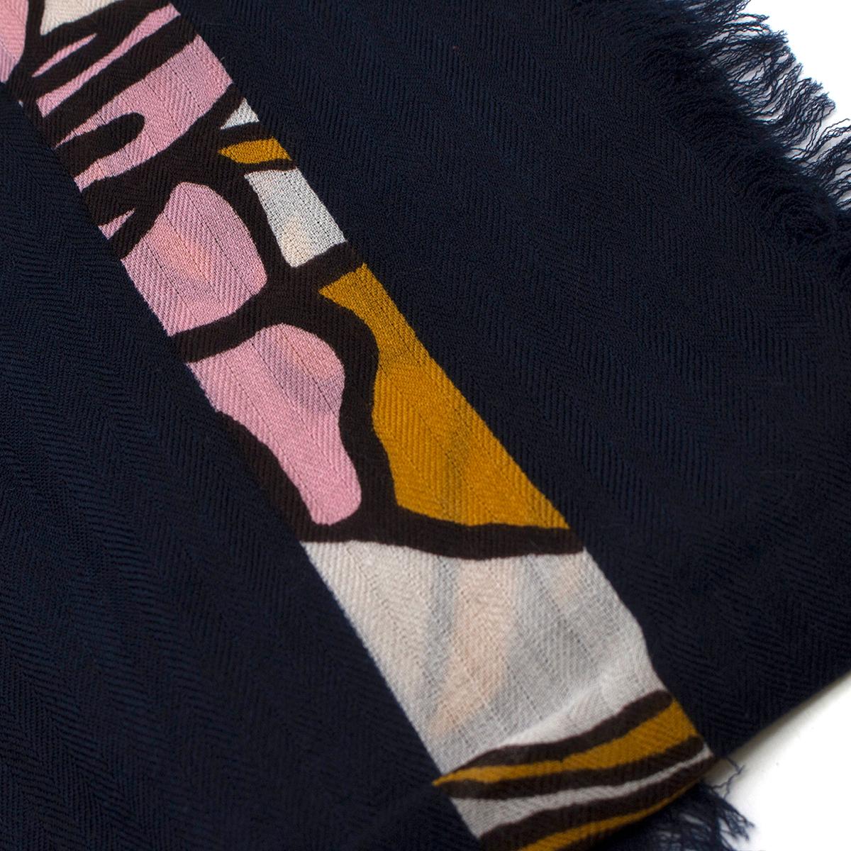 Tory Burch Navy Wool Logo Shawl  2