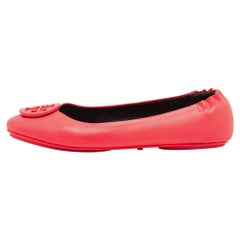 Tory Burch Neon Pink Leather Reva Ballet Flats Size 40.5