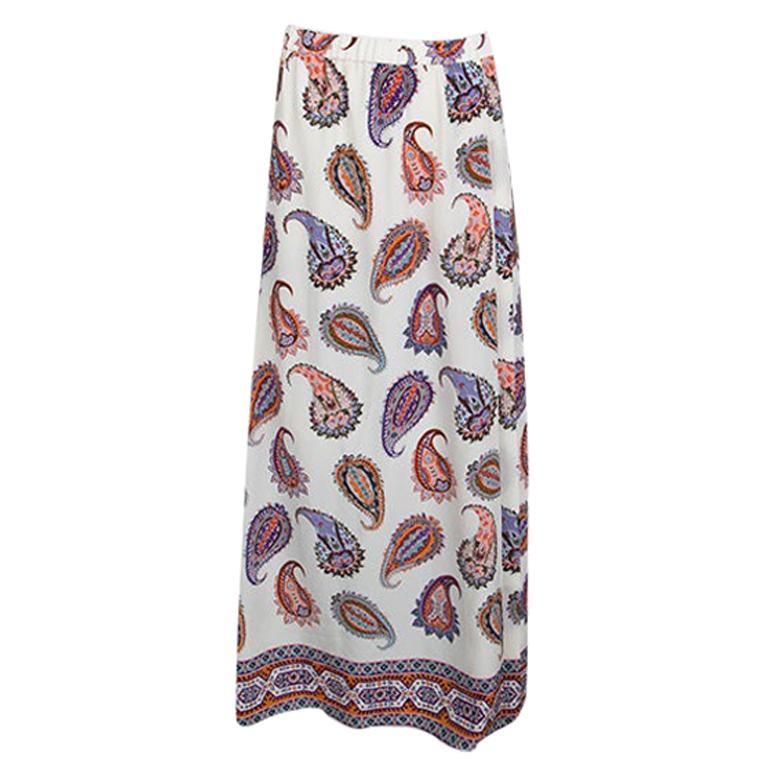 Tory Burch New Ivory Dapper Paisley Print Pleated Silk Maxi Skirt L For ...