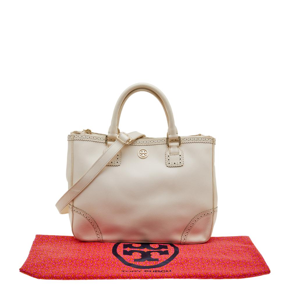 Tory Burch Off White Leather Large Robinson Double Zip Tote 6