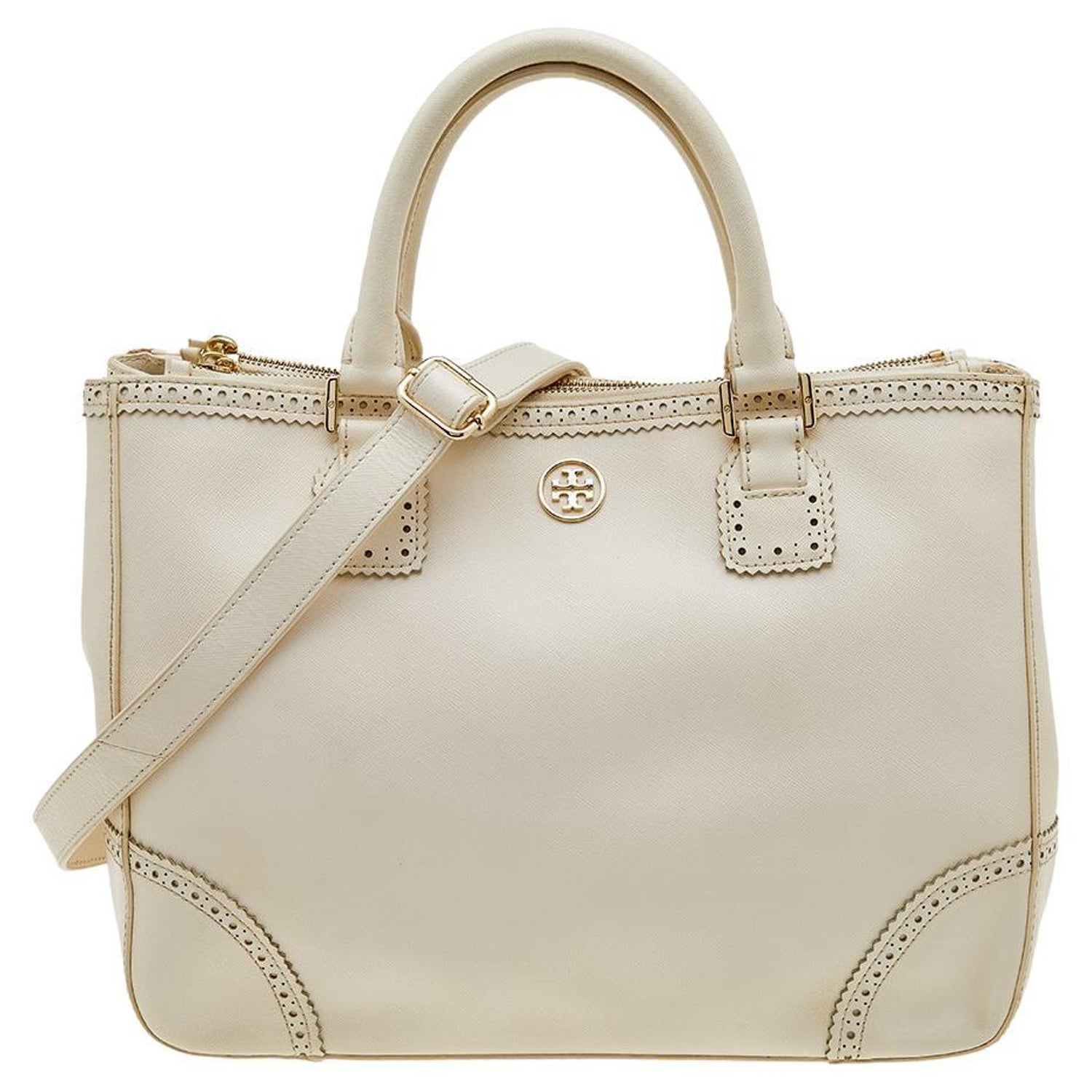 Tory Burch Off White Leather Large Robinson Double Zip Tote at 1stDibs