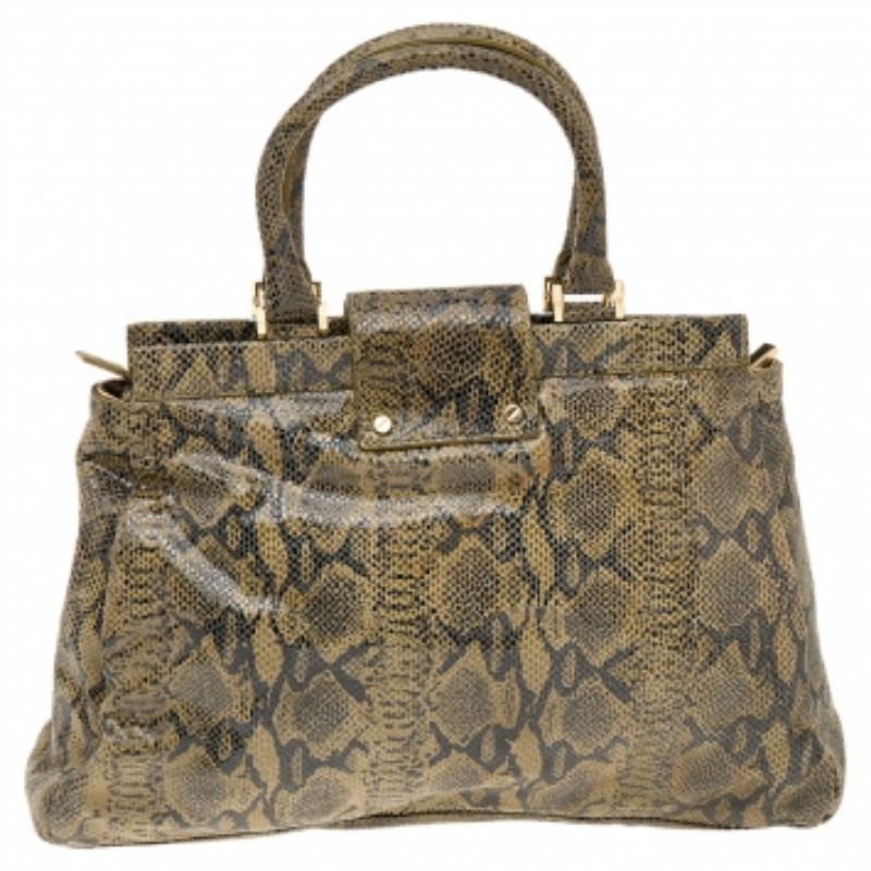 Marrone Tory Burch: borsa in pelle goffrata di pitone verde oliva/nera in vendita