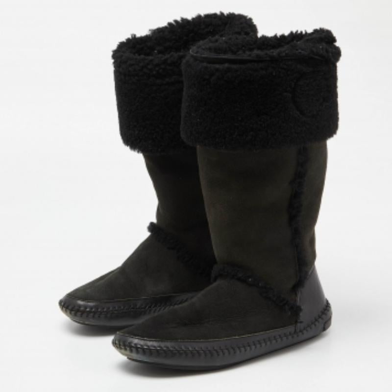 Women's Tory Burch Olive Green/Black Suede and Leather Knee Length Snow Boots Size 39 For Sale