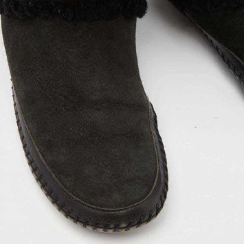 Tory Burch Olive Green/Black Suede and Leather Knee Length Snow Boots Size 39 For Sale 2