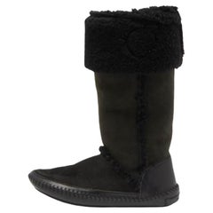 Tory Burch Olive Green/Black Suede and Leather Knee Length Snow Boots Size 39