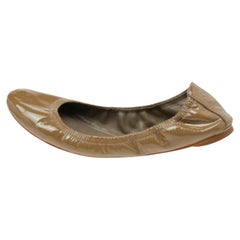 Tory Burch Olive Green Patent Leather Scrunch Ballet Flats Size 38