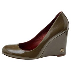 Tory Burch Olive Green Patent Leather Wedge Pumps Size 38
