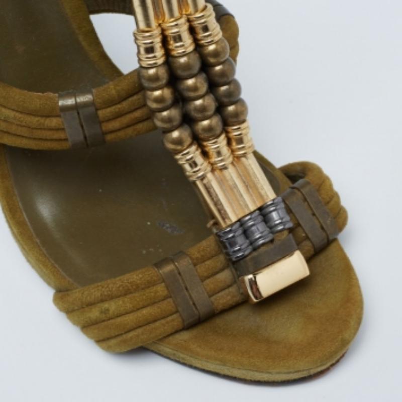 Women's Tory Burch Olive Green Suede Beaded Gladiator Sandals Size 39 For Sale