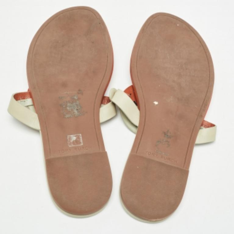 Tory Burch Orange/graue Miller Zehenschuhe aus Leder Größe 38,5 im Angebot 2