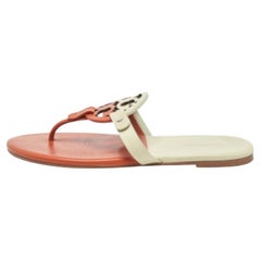Tory Burch Orange/Grey Leather Miller Thong Flats Size 38.5