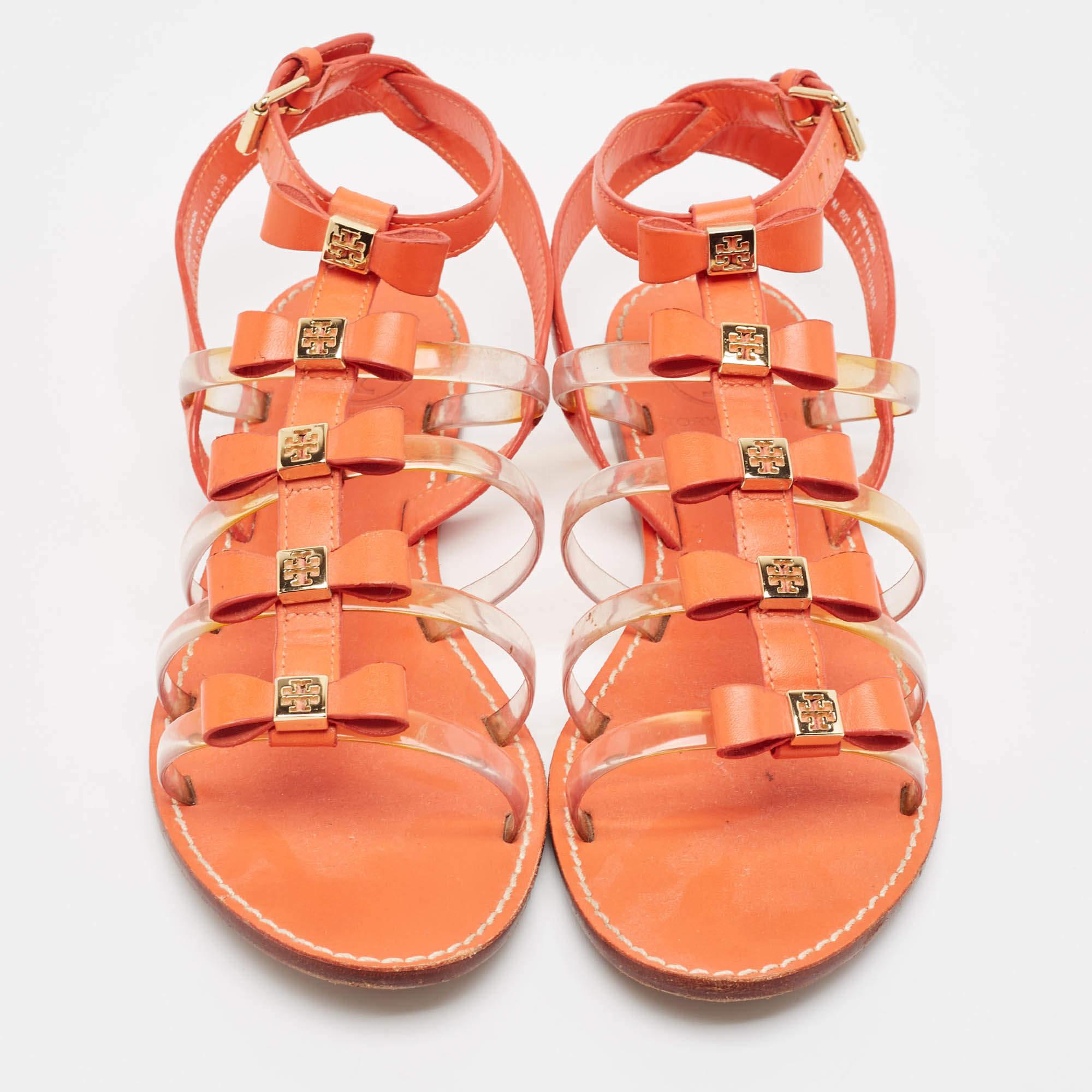 Tory Burch Sandalias planas Kira de piel naranja y PVC talla 37.5 Naranja en venta