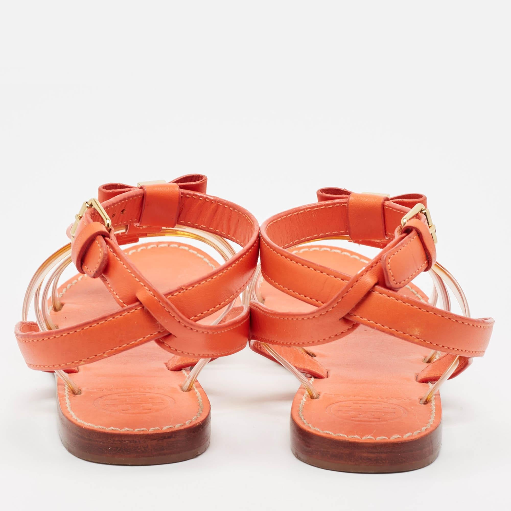 De las mujeres Tory Burch Sandalias planas Kira de piel naranja y PVC talla 37.5 en venta