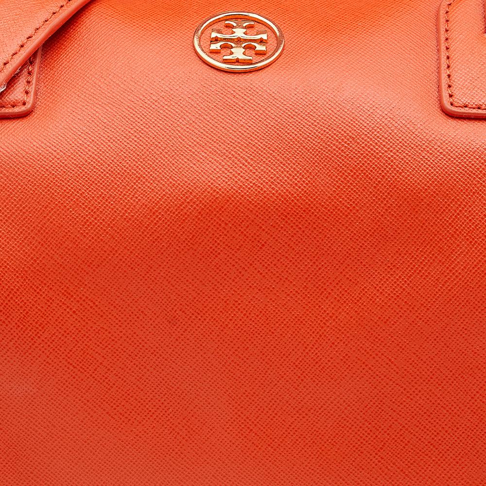 Red Tory Burch Orange Leather Robinson Middy Satchel