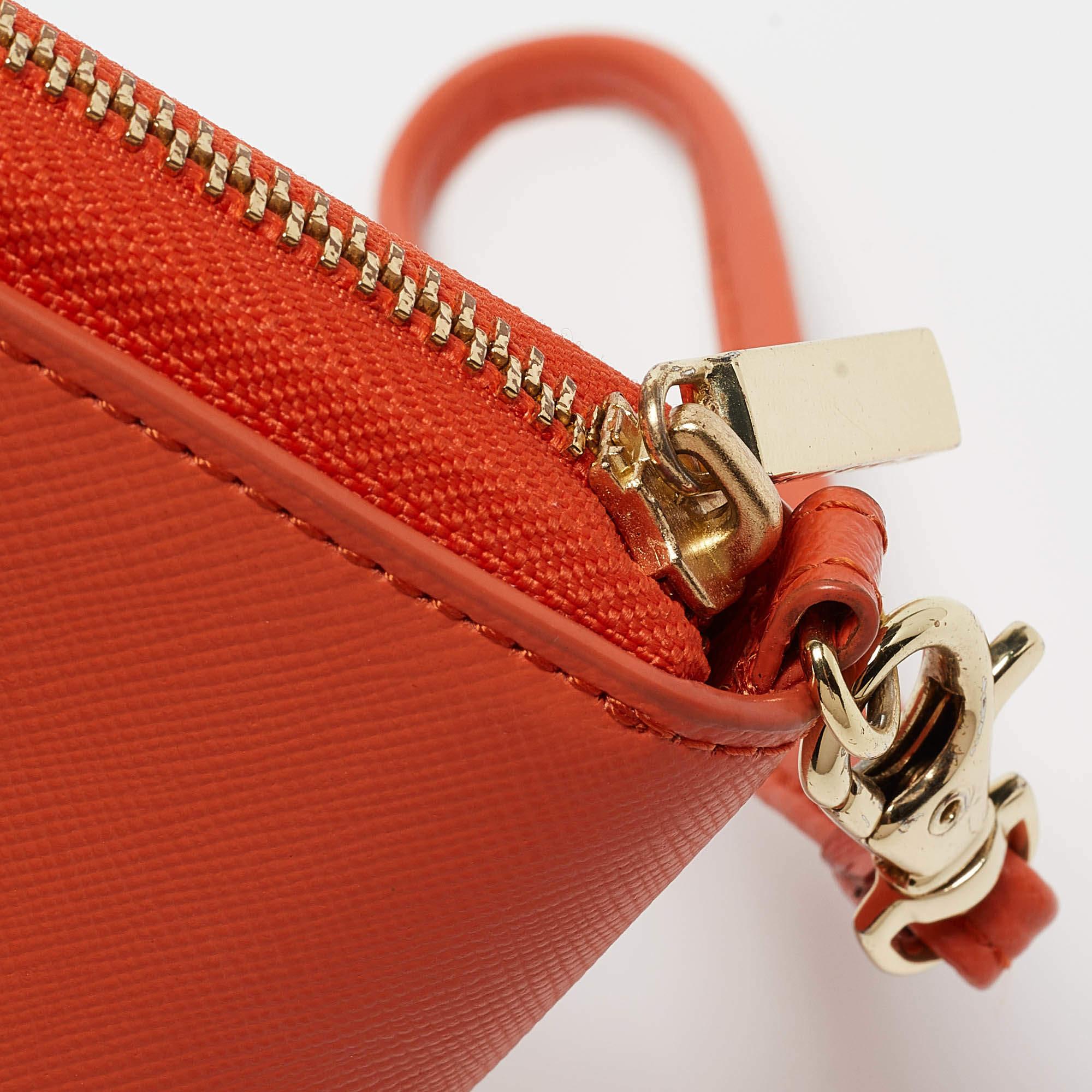 Tory Burch Orange Leather Robinson Portefeuille à fermeture éclair en vente 1