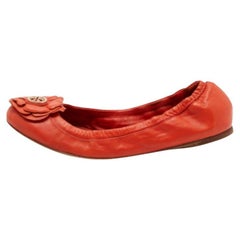 Tory Burch Orange Leather Scrunch Ballet Flats Taille 38