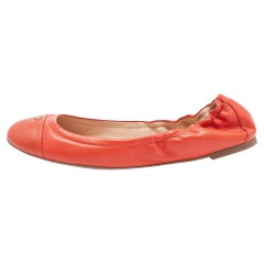 Tory Burch Orange Leather York Scrunch Ballet Flats Size 41