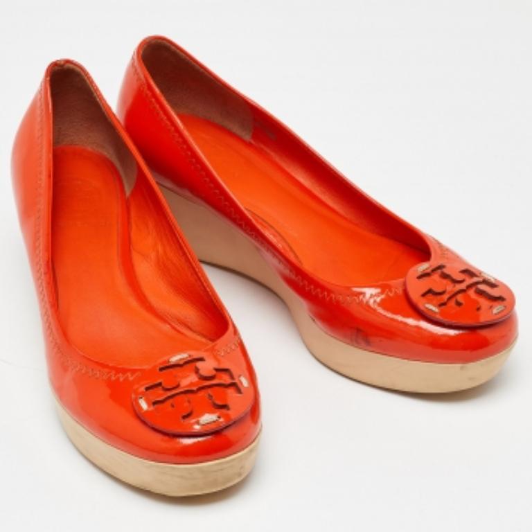 Tory Burch escarpins compensés en cuir verni orange, taille 36 Pour femmes en vente